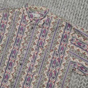 Insan Mens Vintage‎ Geometric Tribal Stripe Cotton Button Down Shirt L
